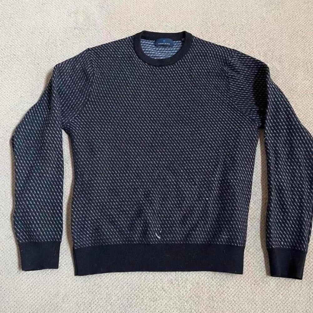 Vintage 2000s Toscano Mens Crewneck Sweater Navy Blue Diagonal Knit XL